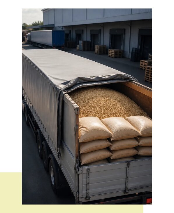 Перевозка гороха и других зерновых культур в Мура